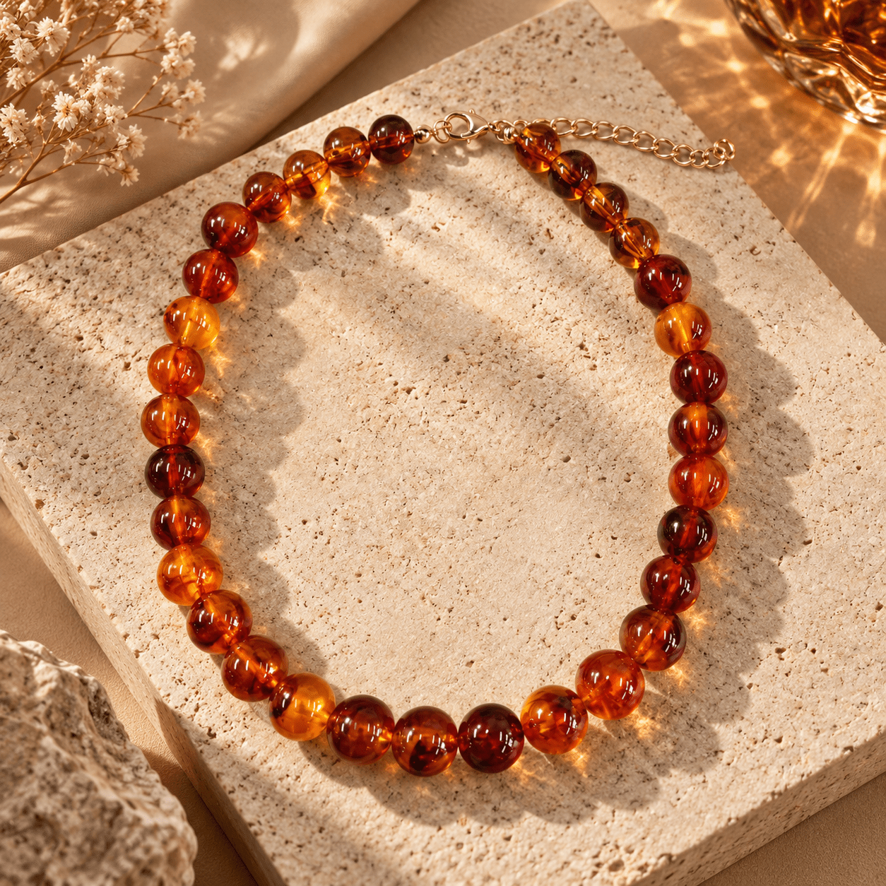 Women's Vintage Orange Brown Beaded Statement Necklace